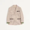 Single-Breasted Cotton Jacket With Check Pattern And Printed Edges