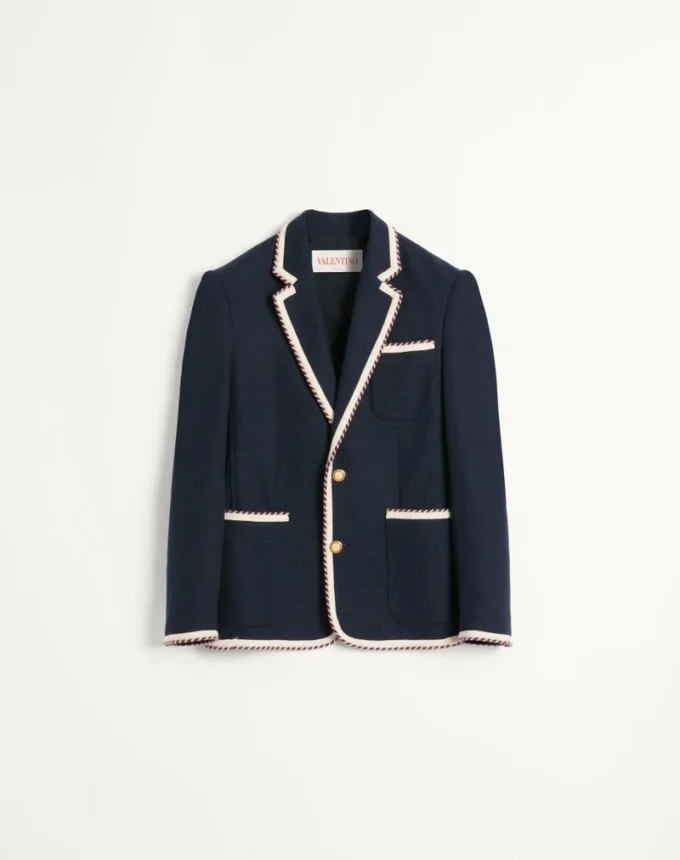 Single-Breasted Jersey Cotton Jacket With Torchon Piping