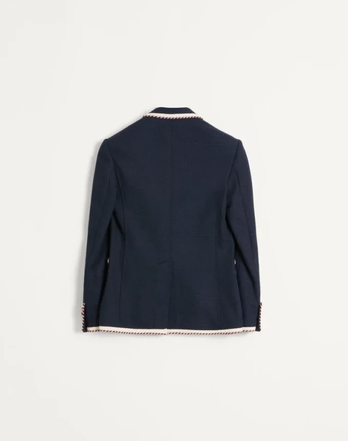 Single-Breasted Jersey Cotton Jacket With Torchon Piping