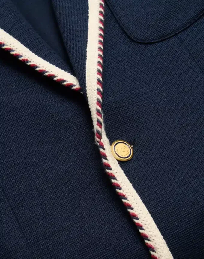 Single-Breasted Jersey Cotton Jacket With Torchon Piping