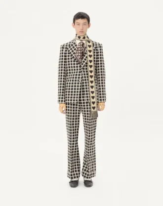 Single-Breasted Wool Blend Jacket With Check Pattern