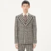Single-Breasted Wool Blend Jacket With Check Pattern