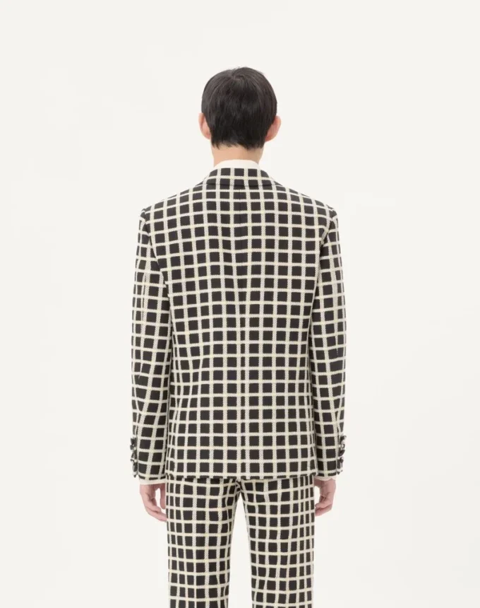 Single-Breasted Wool Blend Jacket With Check Pattern
