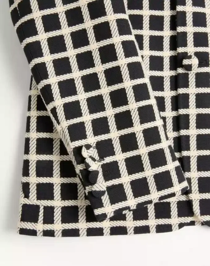 Single-Breasted Wool Blend Jacket With Check Pattern