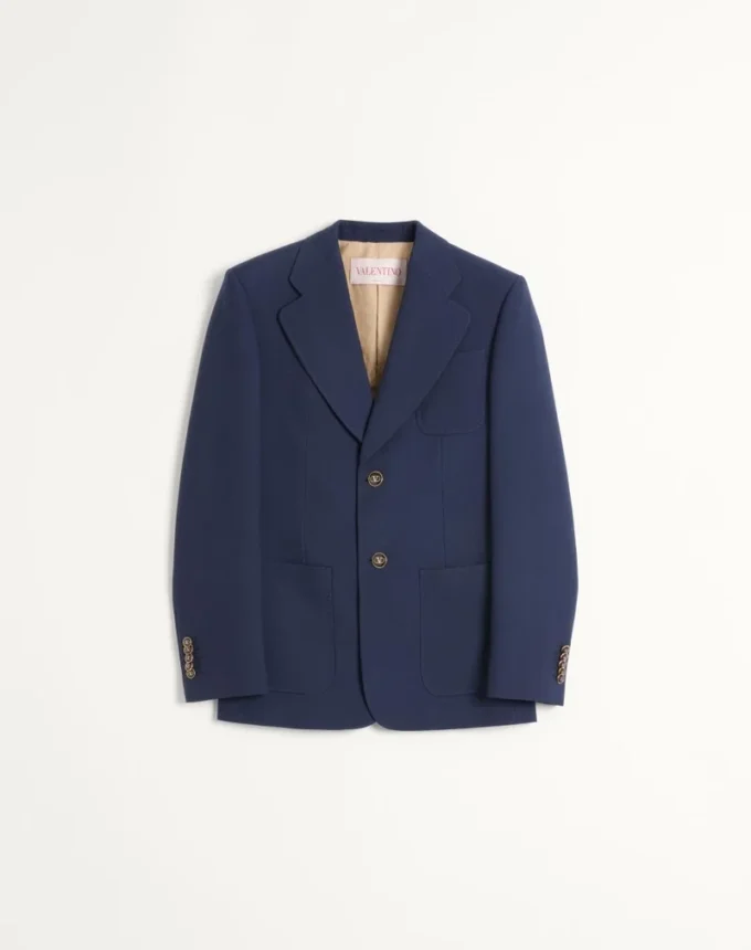 Single-Breasted Wool Gabardine Jacket