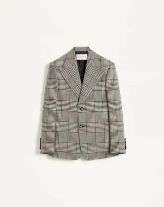 Single-Breasted Wool Jacket With Check Pattern On Houndstooth