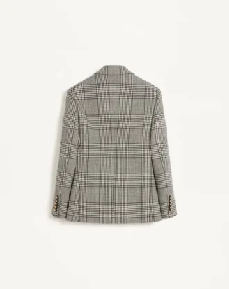Single-Breasted Wool Jacket With Check Pattern On Houndstooth