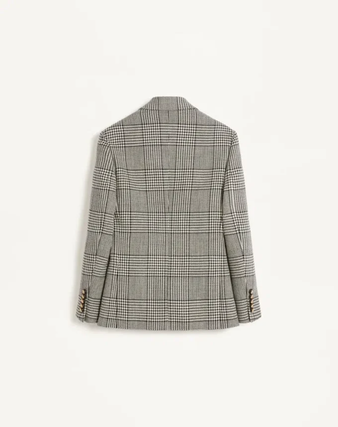 Single-Breasted Wool Jacket With Check Pattern On Houndstooth