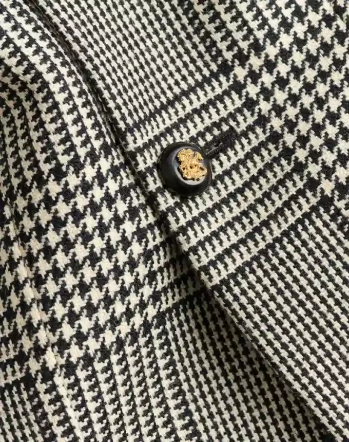 Single-Breasted Wool Jacket With Check Pattern On Houndstooth