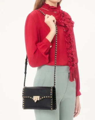 Small Rockstud Grainy Calfskin Crossbody Bag