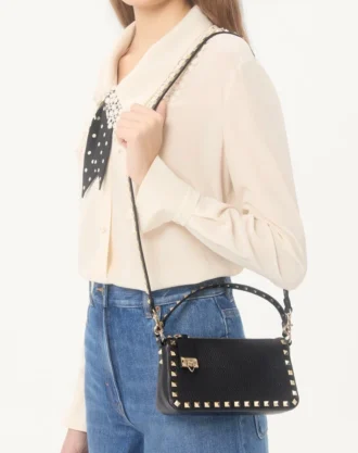 Small Rockstud Grainy Calfskin Crossbody Bag