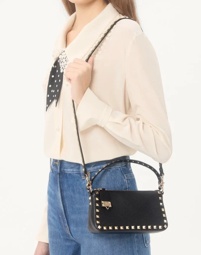 Small Rockstud Grainy Calfskin Crossbody Bag