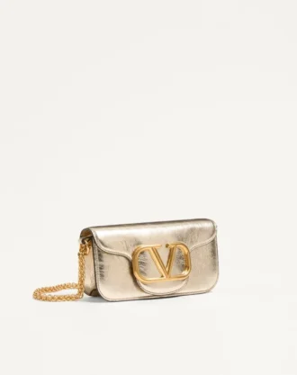 Small Valentino Garavani Locò Metallic Calfskin Shoulder Bag