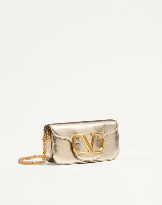 Small Valentino Garavani Locò Metallic Calfskin Shoulder Bag