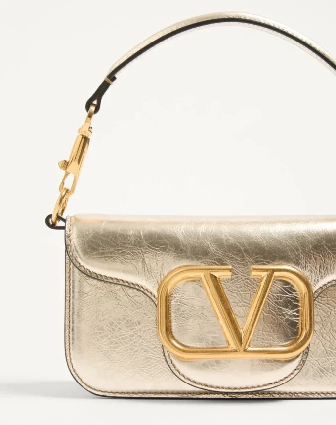 Small Valentino Garavani Locò Metallic Calfskin Shoulder Bag