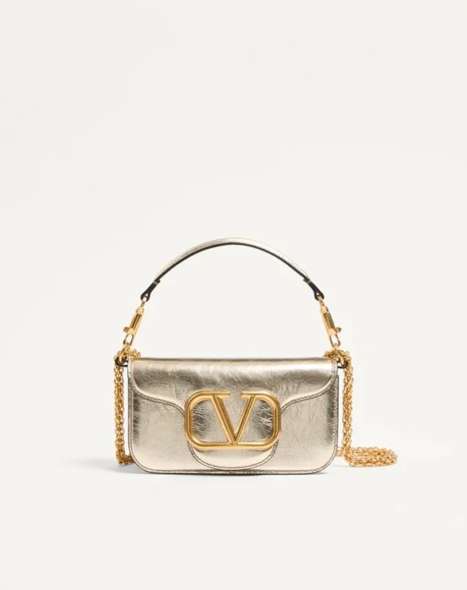 Small Valentino Garavani Locò Metallic Calfskin Shoulder Bag