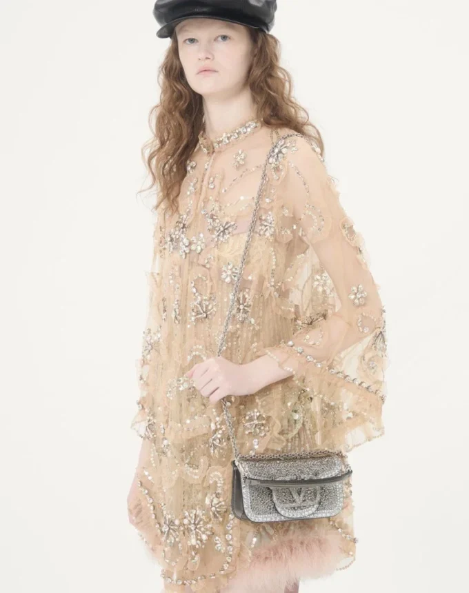 Small Valentino Garavani Locò Shoulder Bag With Rhinestones