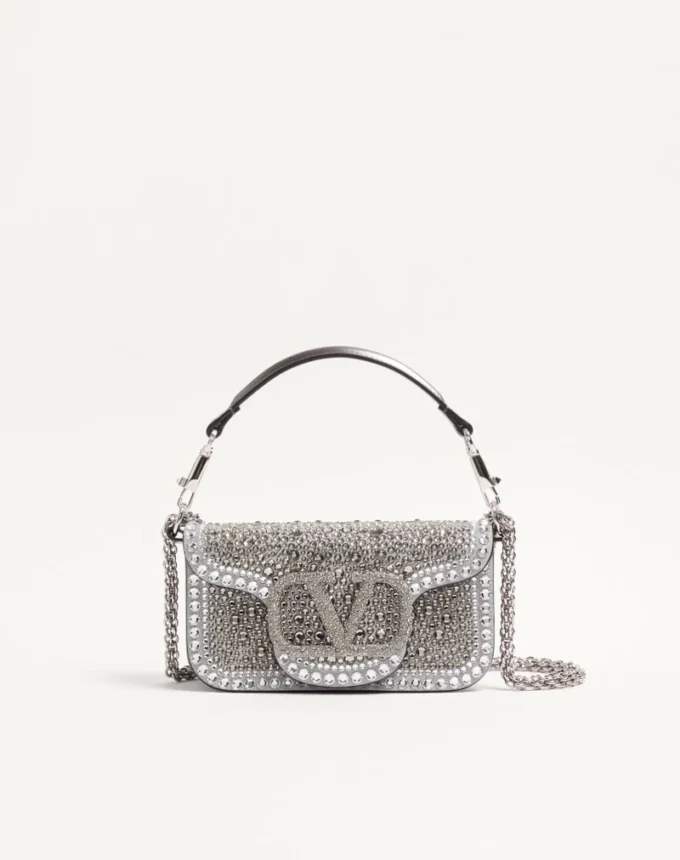 Small Valentino Garavani Locò Shoulder Bag With Rhinestones