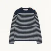 Striped Cotton Crewneck Sweater With Buttons On The Shoulder Striped Cotton Crewneck Sweater With Buttons On The Shoulder