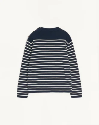 Striped Cotton Crewneck Sweater With Buttons On The Shoulder