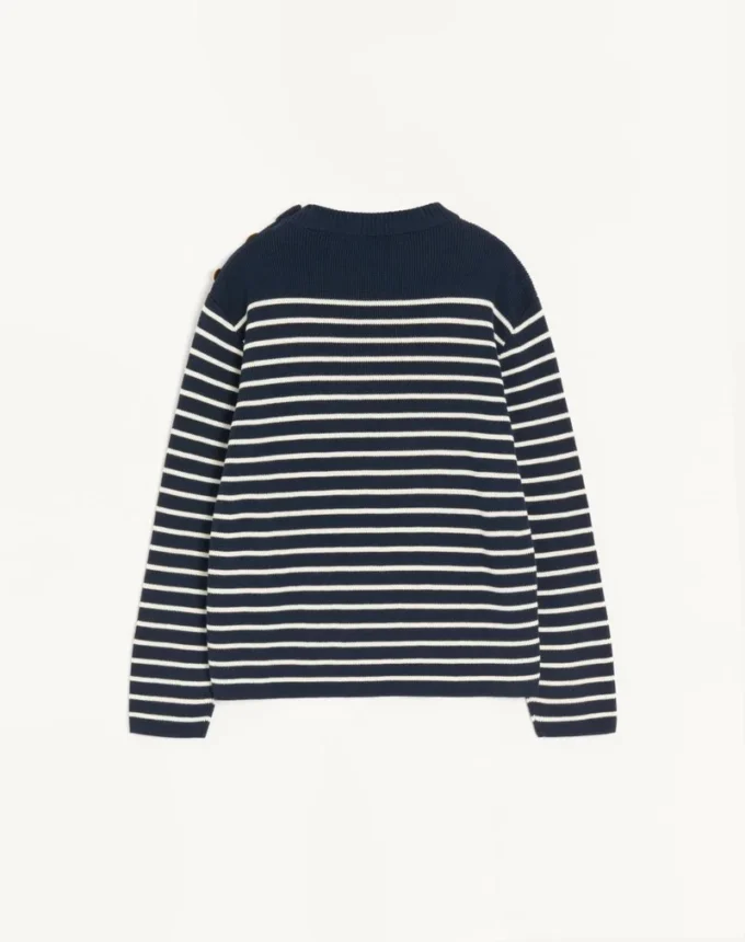 Striped Cotton Crewneck Sweater With Buttons On The Shoulder Striped Cotton Crewneck Sweater With Buttons On The Shoulder