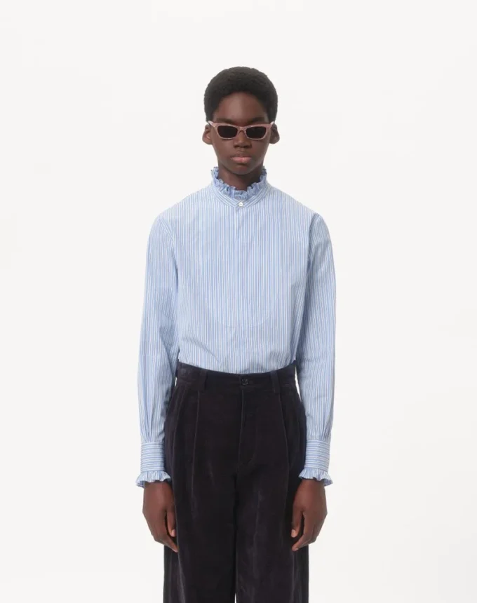 Striped Cotton Shirt With Ruffles