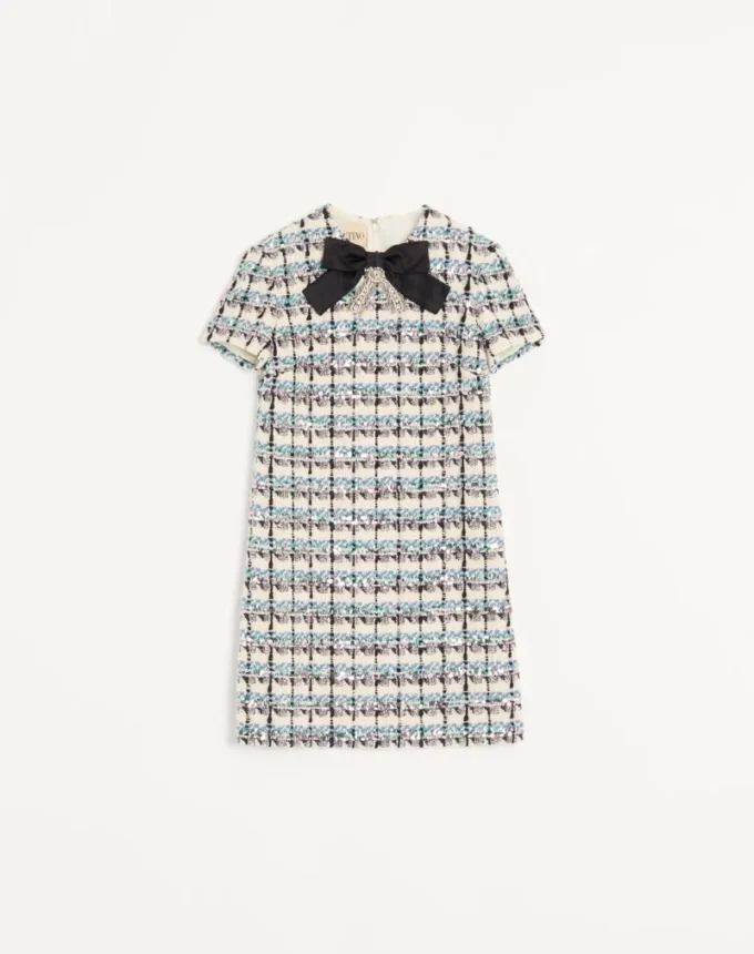 TWEED PAILLETTES EMBROIDERED SHORT DRESS TWEED PAILLETTES EMBROIDERED SHORT DRESS