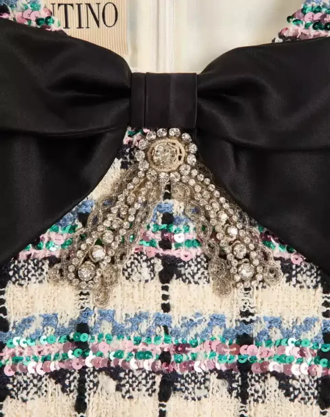 TWEED PAILLETTES EMBROIDERED SHORT DRESS TWEED PAILLETTES EMBROIDERED SHORT DRESS