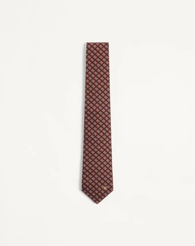 Valentie Jacquard Cotton Tie with Chamber Pattern and VLogo Signature Detail