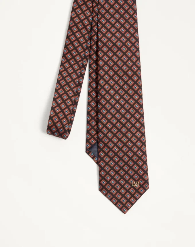 Valentie Jacquard Cotton Tie with Chamber Pattern and VLogo Signature Detail