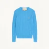 Valentino cable-knit cotton crew neck sweater with VLogo on the chest