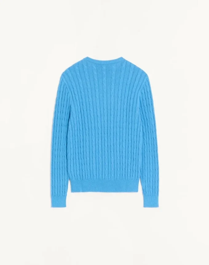 Valentino cable-knit cotton crew neck sweater with VLogo on the chest