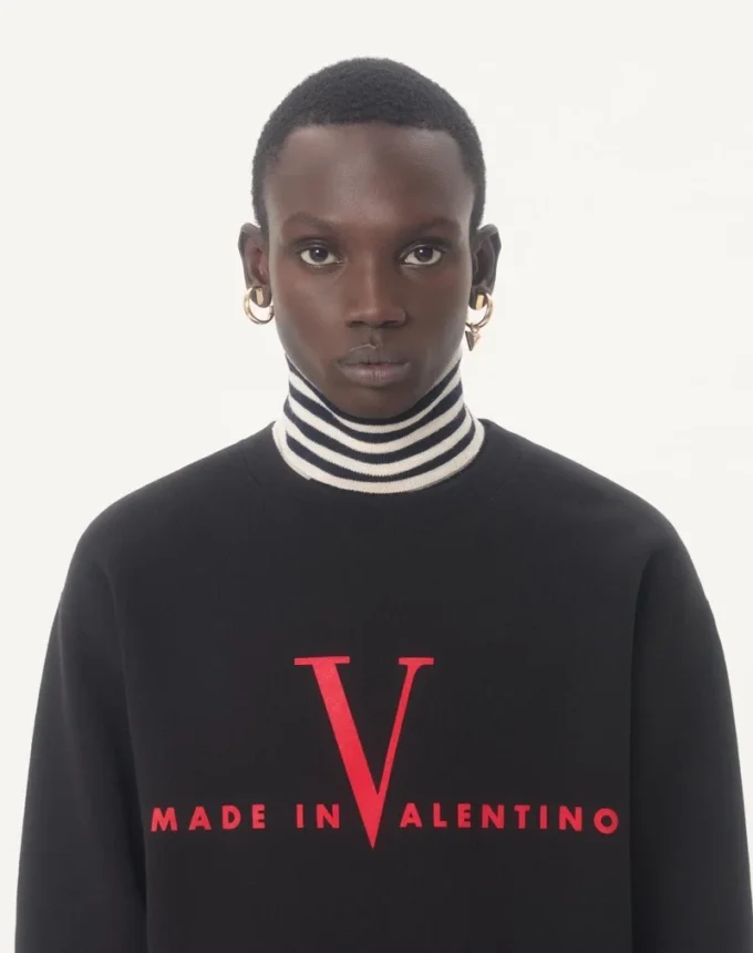 Valentino Cotton Crewneck Sweatshirt With Made In Valentino Print