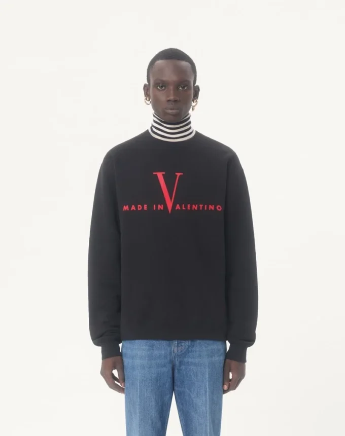 Valentino Cotton Crewneck Sweatshirt With Made In Valentino Print