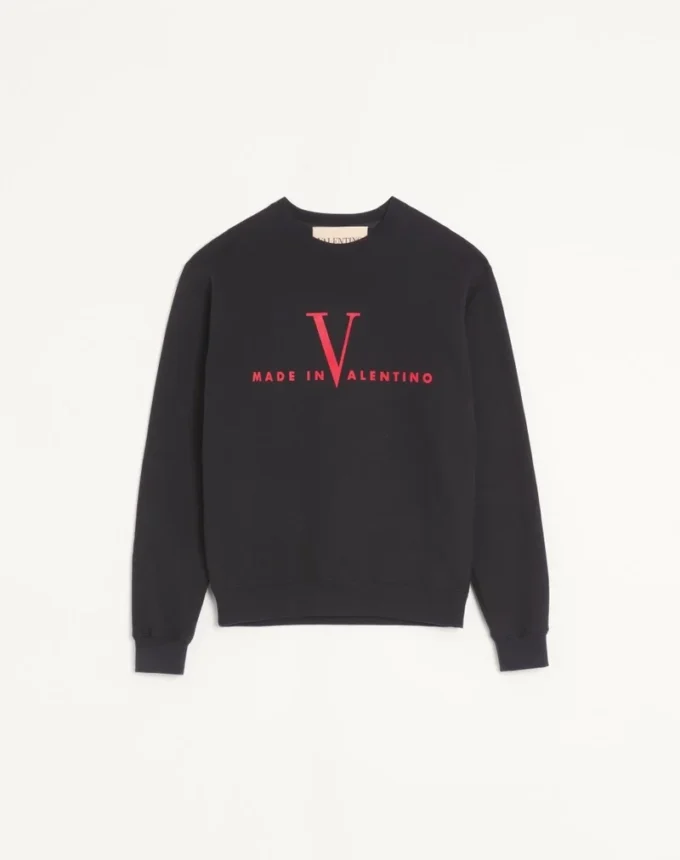 Valentino Cotton Crewneck Sweatshirt With Made In Valentino Print