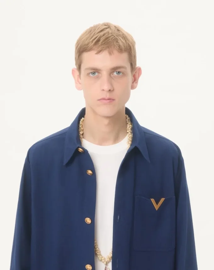 Valentino Cotton Gabardine Shirt Jacket with VGold