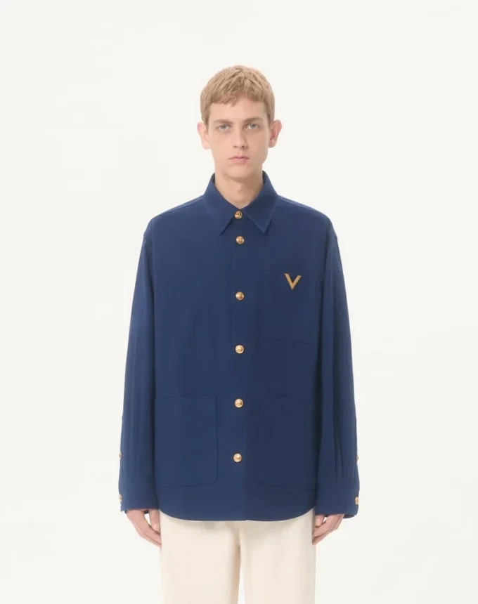 Valentino Cotton Gabardine Shirt Jacket with VGold