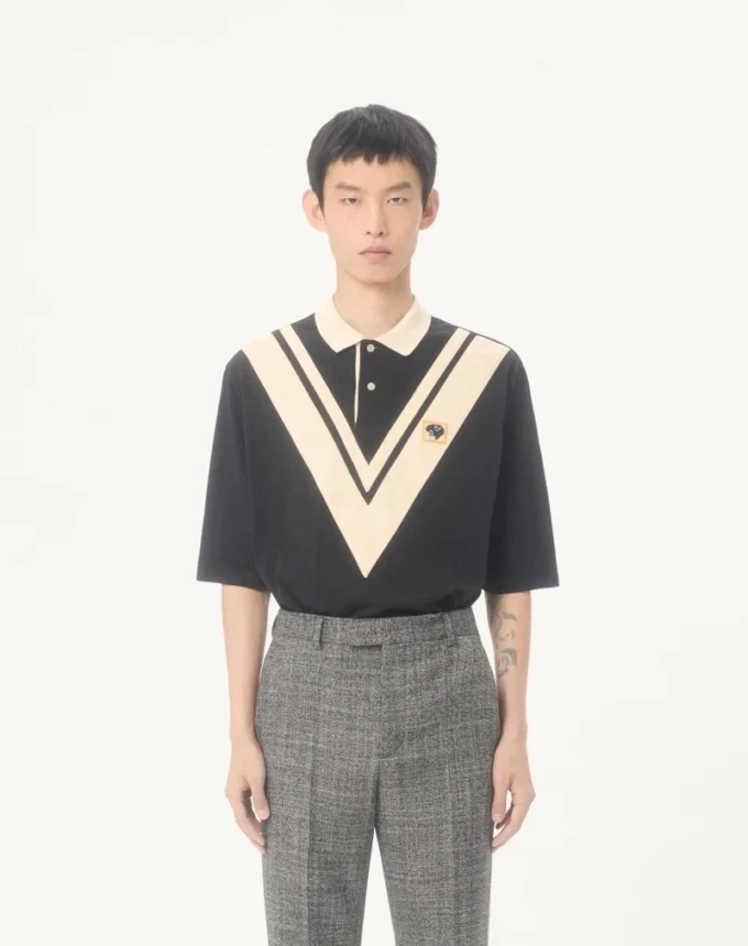 Valentino Cotton Polo with Inlaid V and Embroidered Panther Patch Valentino Cotton Polo with Inlaid V and Embroidered Panther Patch