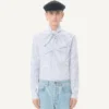 Valentino Cotton Poplin Shirt with Scarf Collar and Vlogo Embroidery