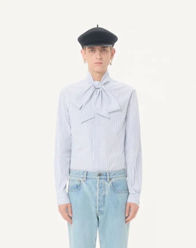 Valentino Cotton Poplin Shirt with Scarf Collar and Vlogo Embroidery