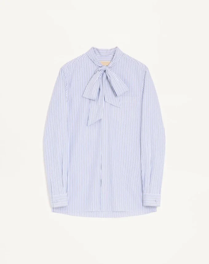 Valentino Cotton Poplin Shirt with Scarf Collar and Vlogo Embroidery
