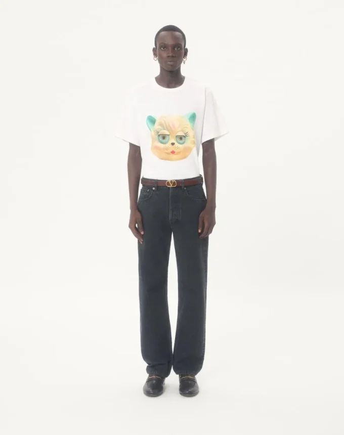Valentino Cotton T-Shirt with Le Chat De La Maison Print