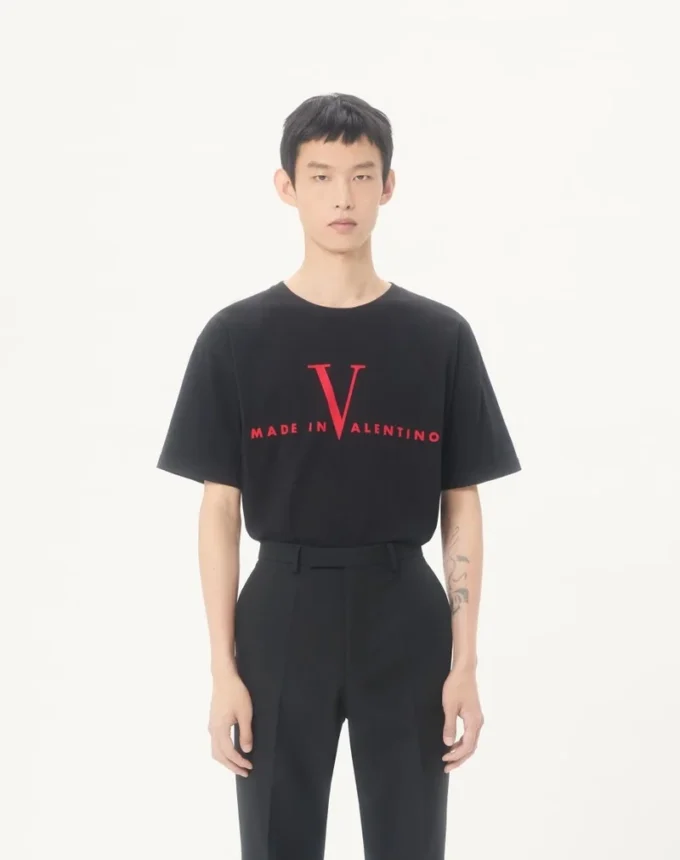 Valentino Cotton T-Shirt with Made In Valentino Print