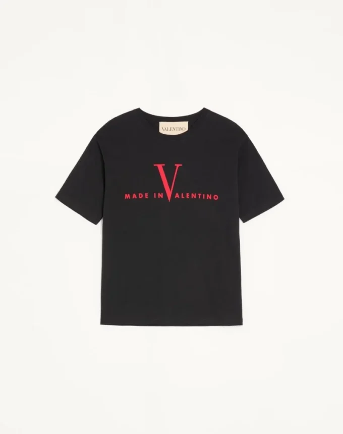 Valentino Cotton T-Shirt with Made In Valentino Print