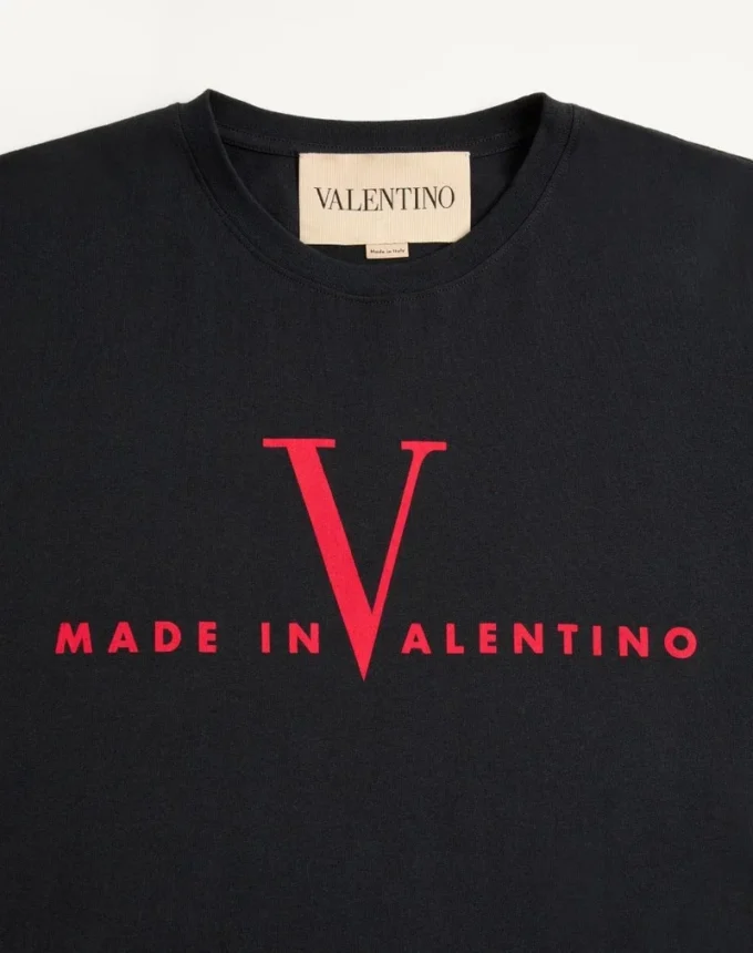 Valentino Cotton T-Shirt with Made In Valentino Print
