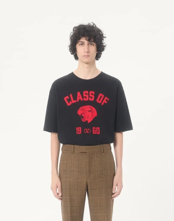 Valentino Cotton T-Shirt with Panther Print