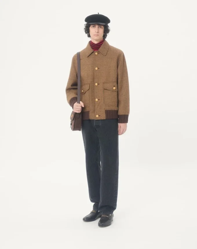 Valentino Wool Bomber Jacket with Houndstooth Pattern Valentino Wool Bomber Jacket with Houndstooth Pattern