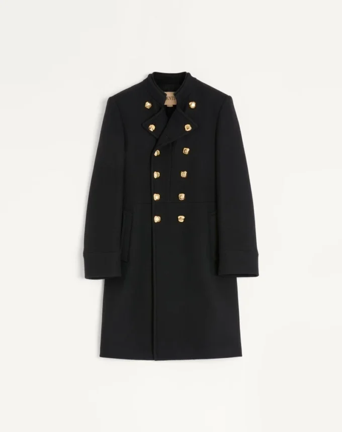 Valentino Double-Breasted Coat In Double Wool