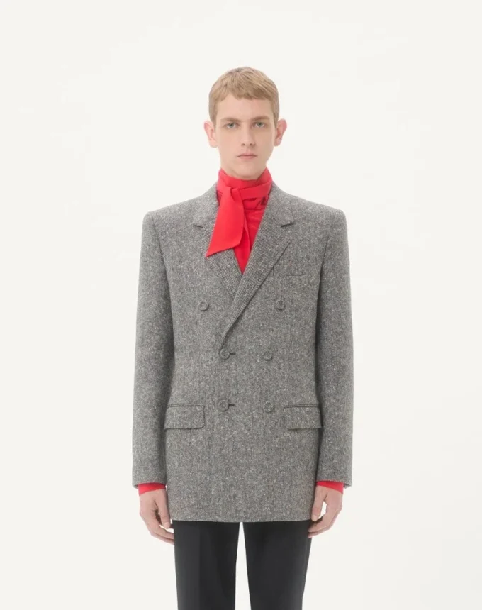 Valentino Double-Breasted Jacket In Natté Boutonné Wool