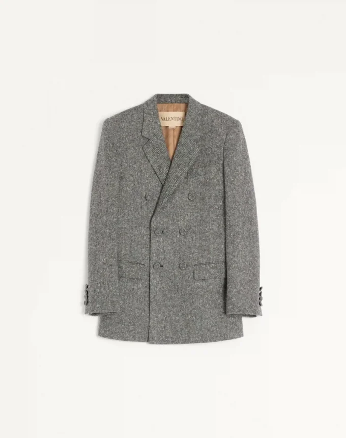Valentino Double-Breasted Jacket In Natté Boutonné Wool